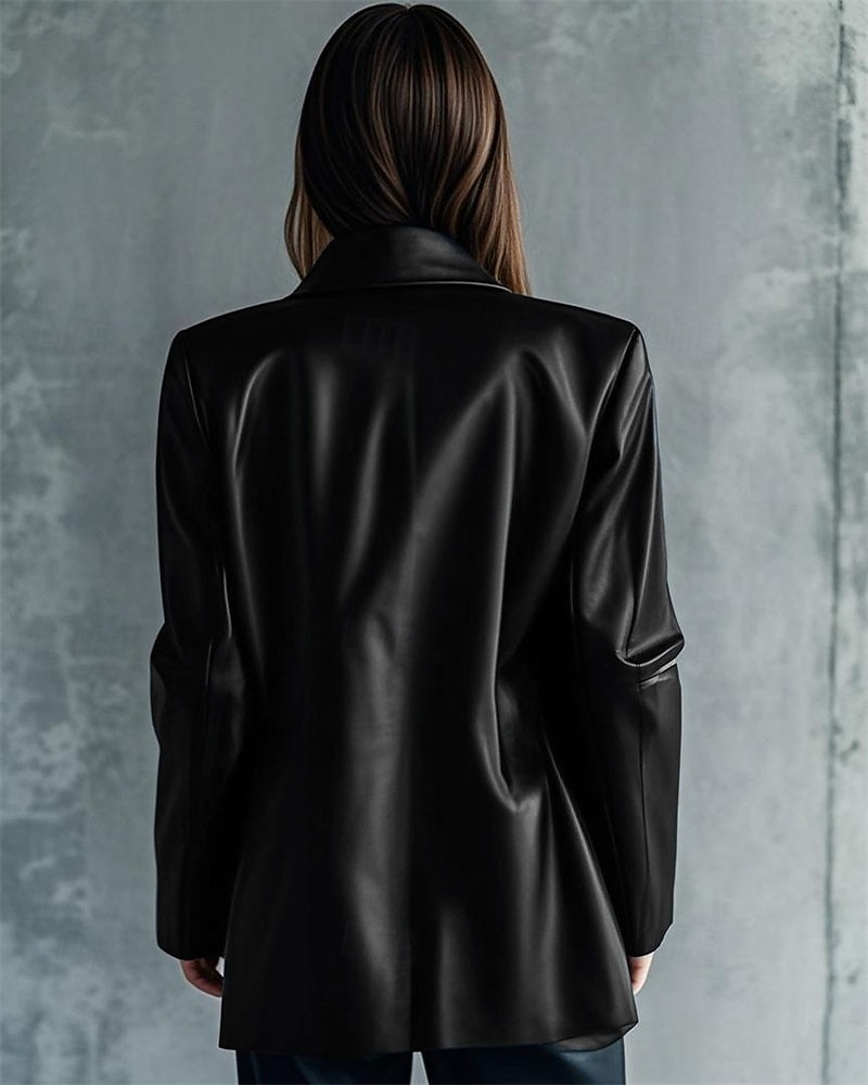 Damen Kunstlederjacke Hemdjacke Jacke Winddicht Warm Reißverschluss Tasche Knöpfe Elegant Mode Klassisch Modern Einfarbig Urlaub Arbeit Straße Lässig Einreihig Lang Revers Lässiger Schnitt Langarm 2025 - $57.99 –P2