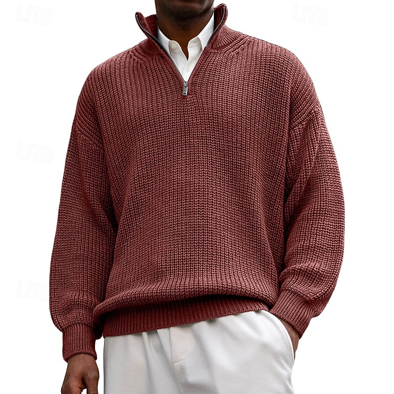 Men's Sweater Pullover Sweater Jumper Quarter Zip Pullover Sweater Ribbed Knit Regular Tops Knitted Slim Fit Plain Standing Collar Knitwear Contemporary Casual Daily Wear Clothing Apparel Spring Fall 2026 - $36.99 –P7
