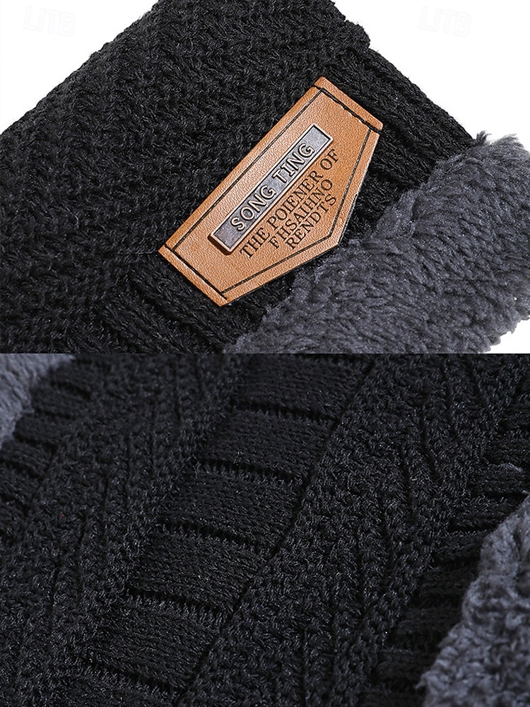 Unisex-Strickmütze und Halstuch-Set, zweiteilig, mit Fleece gefüttert, warm für den Winter, gemütliches Weihnachtsgeschenk für Outdoor-Sport, Skifahren und den Alltag 2025 - $14.99 –P7