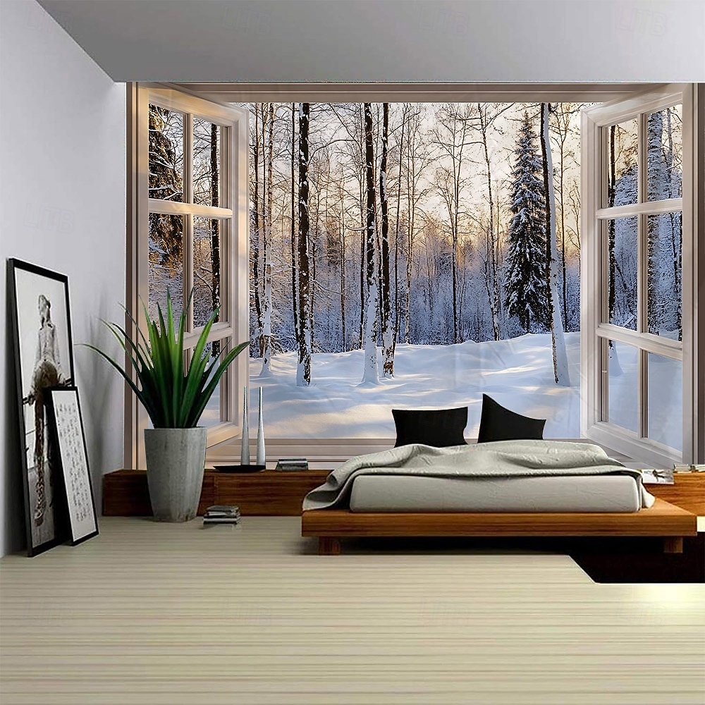 havas táj ablakmintás gobelin, nagyméretű fali faldekoráció, fotóháttér szövet, lakberendezés hálószobába, nappaliba vagy irodába 2026 - $17.99 –P6