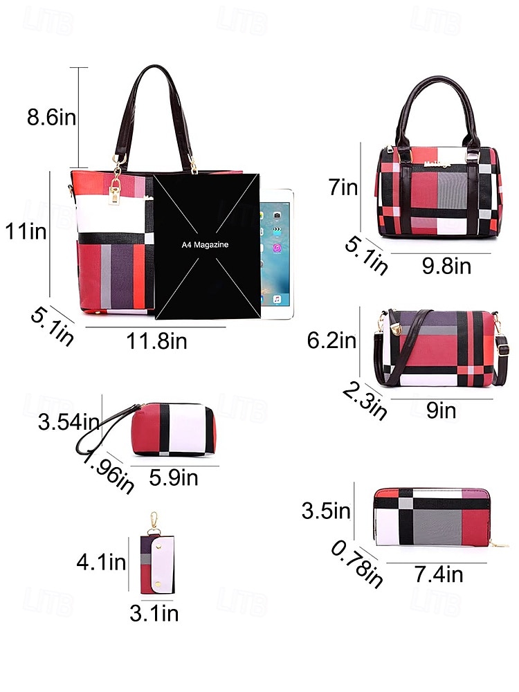 Women's Christmas Plaid Handbag Set, Multi-color Faux Leather Material, Stylish Tote, Crossbody, Wallet & Pouch, Perfect for Holiday Gift and Christmas Party 2026 - $34.99 –P11