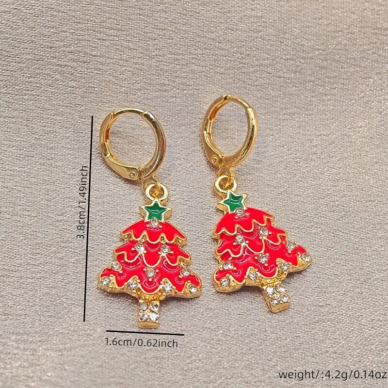 Pendientes festivos de árbol de Navidad rojo con brillantes diamantes de imitación y estrella verde. 2026 - $11.99 –P2