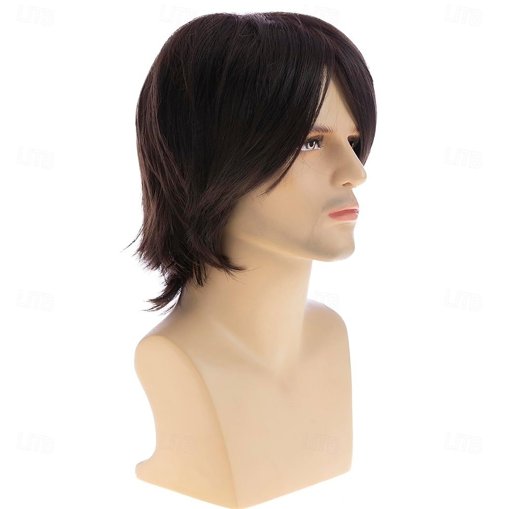 Korte, rett, brune parykker for menn naturlig syntetisk hår med sidedeler 2026 - $21.99 –P3