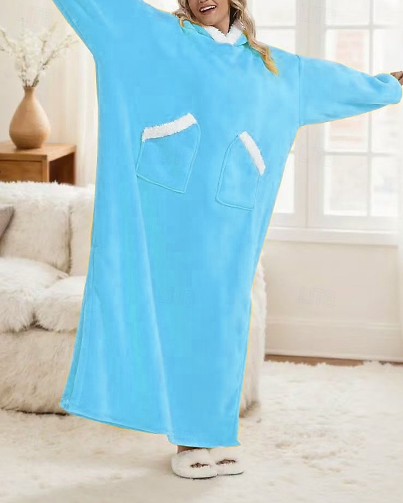 Damen Schlafanzug Freizeitkleidung Flanell Warm Mode Tragbarer Decken-Hoodie Einfarbig Tasche Heim Täglich Bett Langarm Kapuzenpullover Schwarz Marineblau Königsblau Grün Hellgrau Herbst Winter 2026 - $59.99 –P5