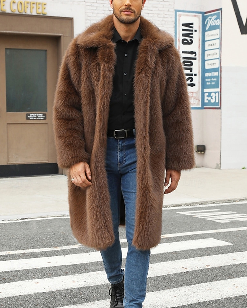 Voor heren Winterjack Jas van imitatiebont Vakantie Dagelijks Thermisch Warm Fleece Herfst Winter Effen Modieus Streetwear Revers Lang Koffie Jacks 2026 - $73.99 –P3