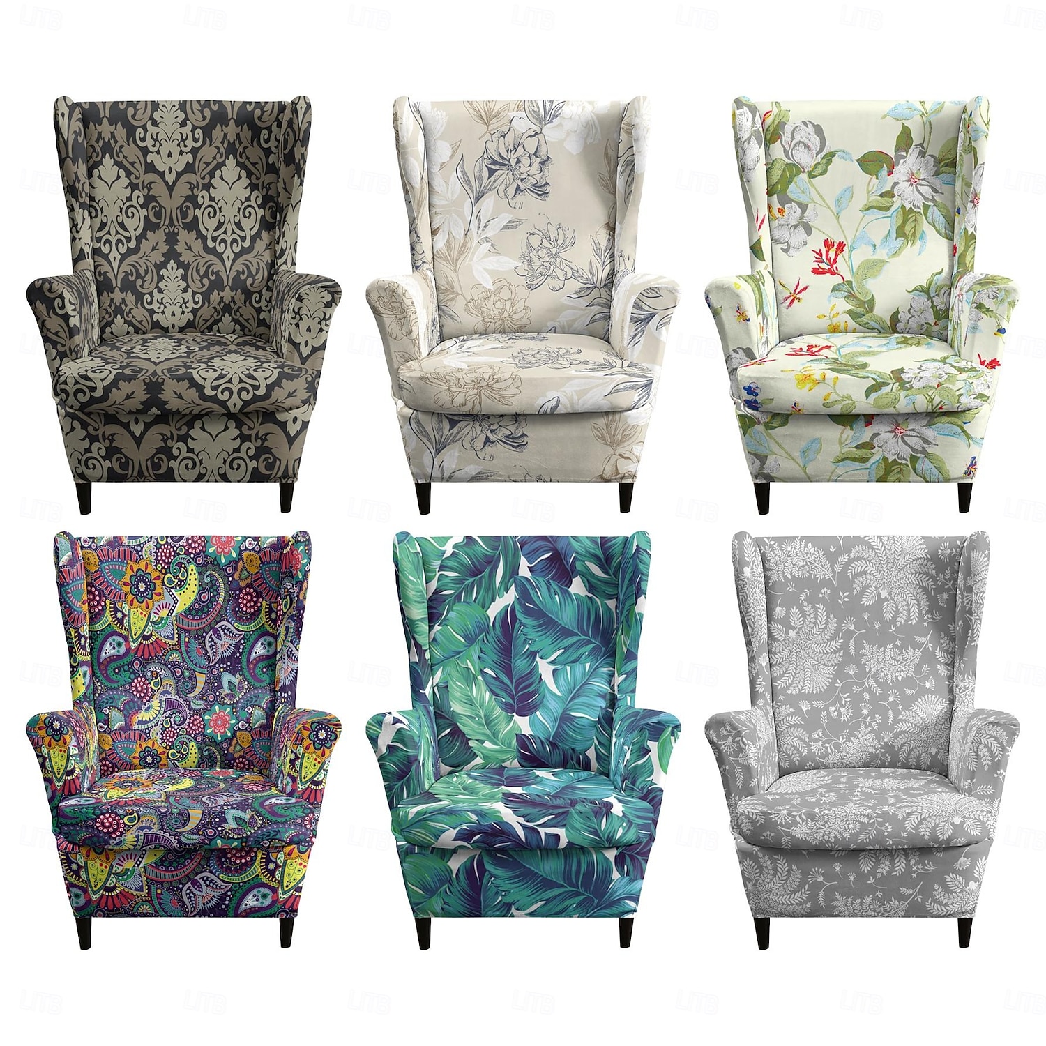 Fundas para sillones orejeros con estampados florales, a rayas y geométricos, de poliéster elástico, protectores decorativos para muebles. 2026 - $41.99 –P1
