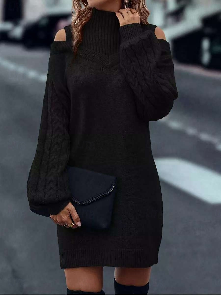 Per donna Abito maglione Elegante Casual Morbido Colore Puro A Coste Dolcevita Lavorato a maglia Spalle scoperte Manica Lunga Top Regolari Maglia All'aperto Quotidiano Weekend Nero Verde Autunno del 2026 a $37.99 –P35