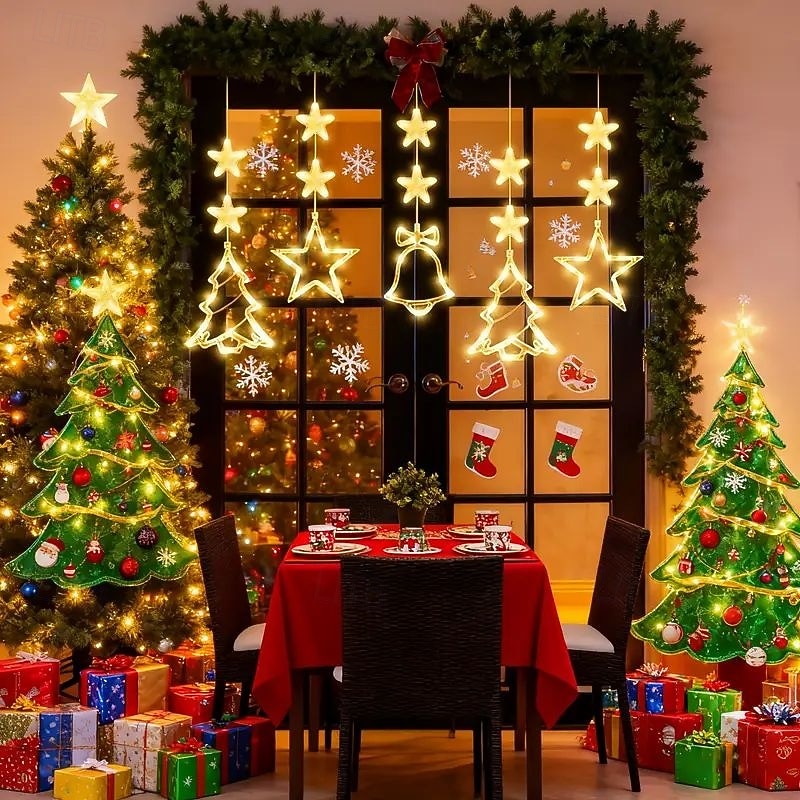 Luz de Janela de Natal 1PC com Bateria Luz de Cortina Branca Quente Suspensa com Ventosa Luz de Árvore de Natal e Estrela para Decoração de Janela em Festa de Natal e Ano Novo de 2025 por $11.99 –P3
