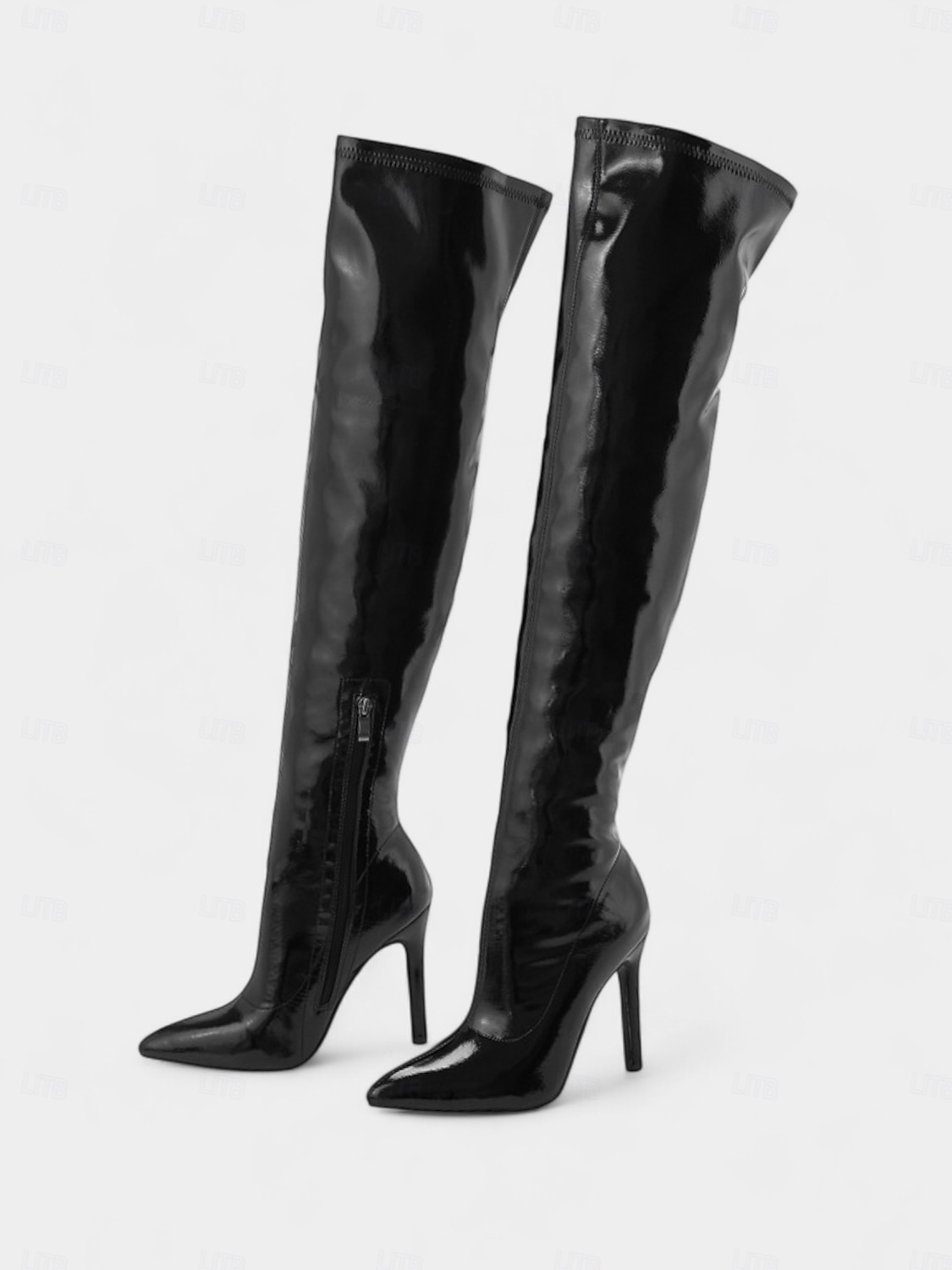 Women's Red Glossy Patent Faux Leather Thigh-High Boots with Stiletto Heel and Zipper Detail, Bold and Sexy Style, Perfect for Night Out, Christmas and Fashion-Forward Events 2026 - $64.99 –P6