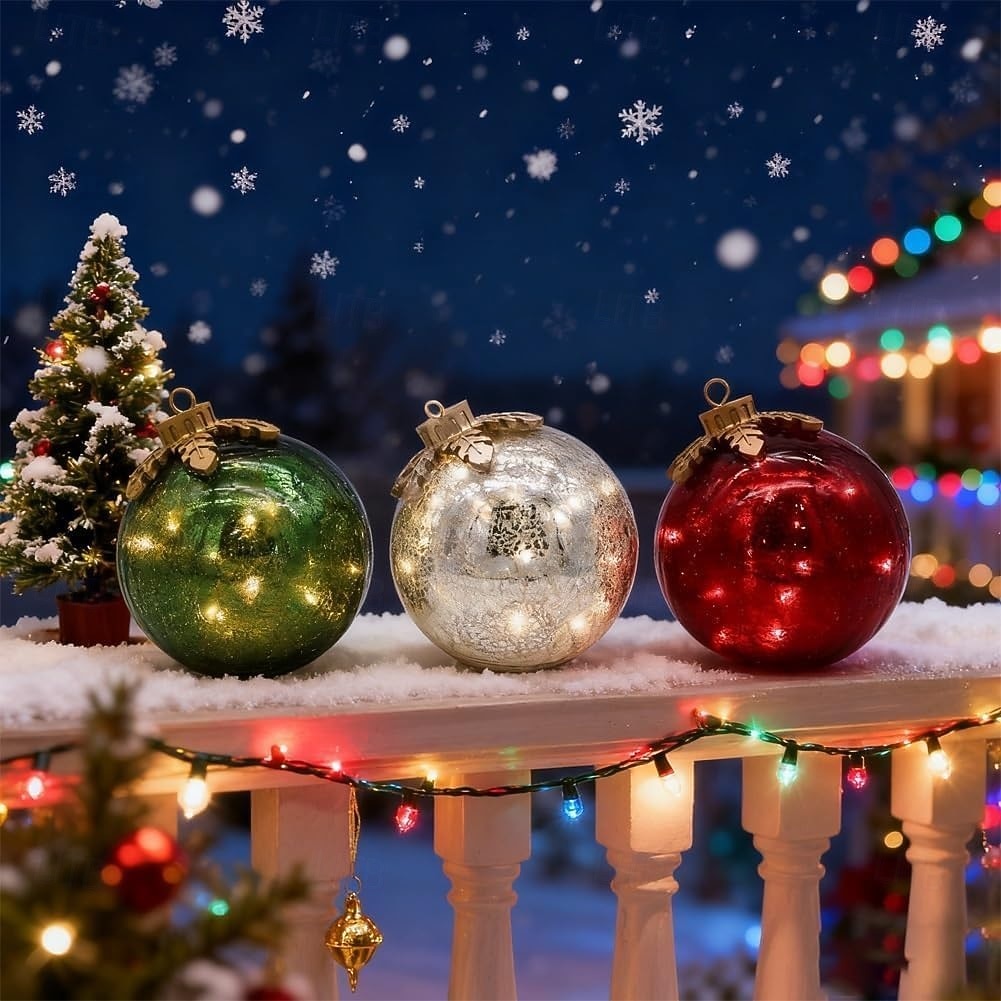 Julepynt Bord Rød Gull Grønn Kula Julelys Kula LED Lampe Forhåndsbelyst med Myk Hvit LED Bord Xmas Hjem Fest Midtpunkt Mantel 2025 - $31.99 –P2