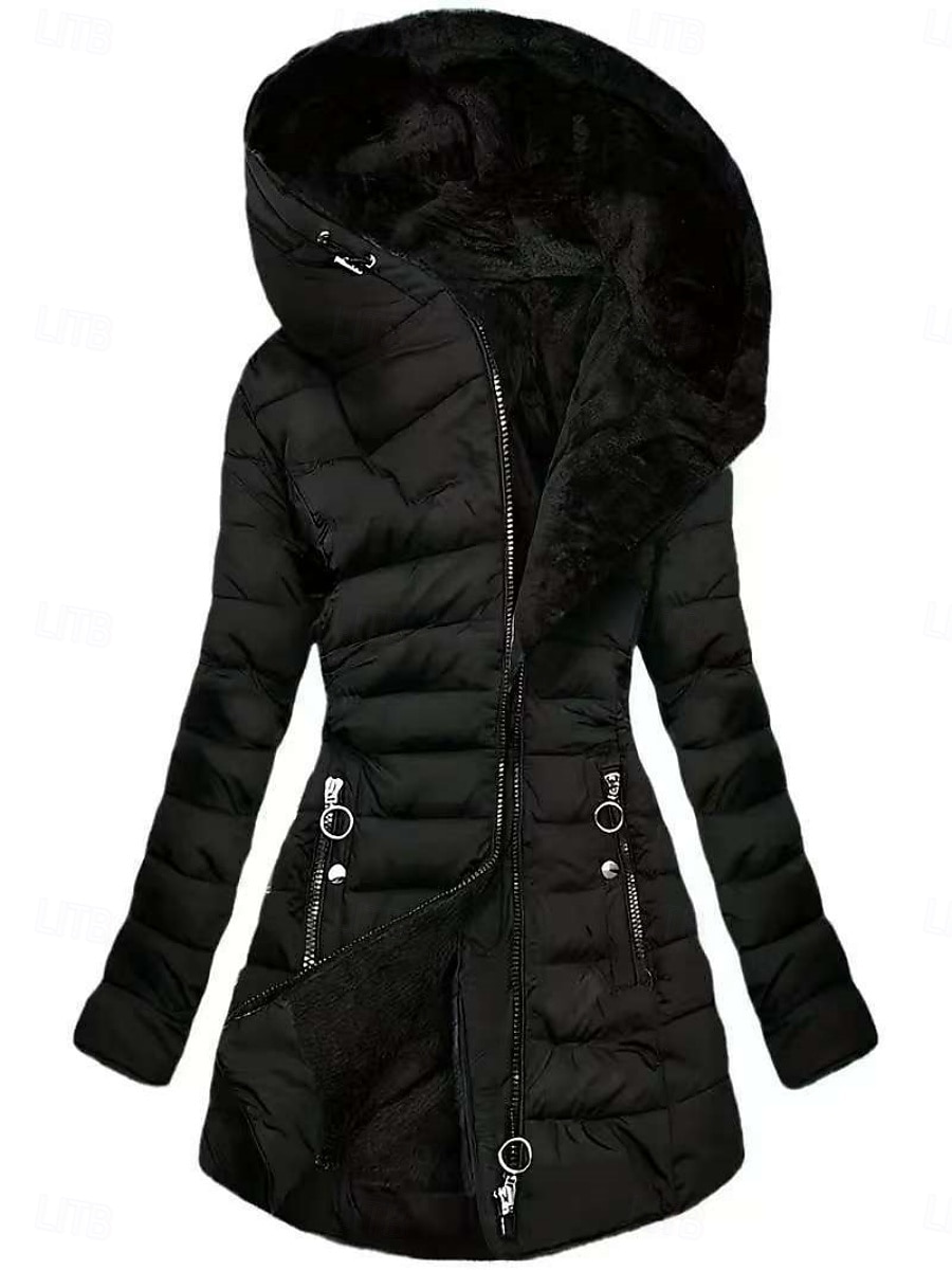 Damen Parka Bequem Atmungsaktiv Reißverschluss Tasche Lässig Einfach Urlaub Straße Lässig Alltagskleidung Reisverschluss Lang Mit Kapuze Normale Passform Langarm Oberbekleidung Schwarz Armeegrün 2026 - $61.99 –P1