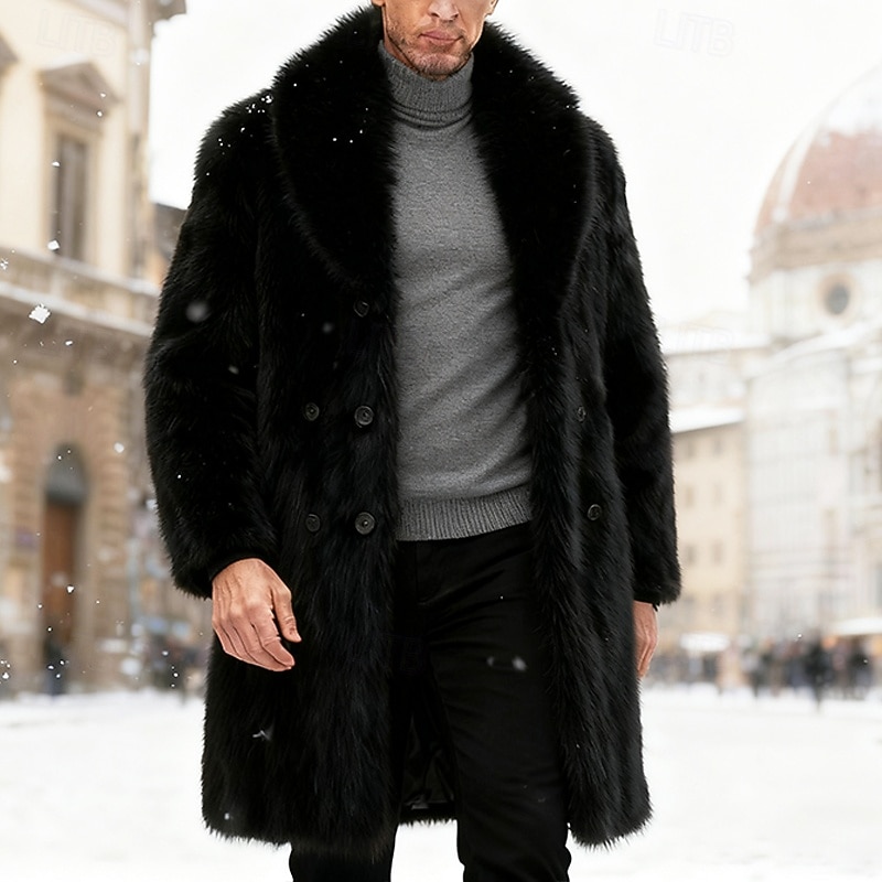 Men's Winter Jacket Faux Fur Coat Vacation Daily Thermal Warm Fleece Fall Winter Plain Fashion Streetwear Lapel Long Black Brown Jacket 2026 - $101.99 –P1