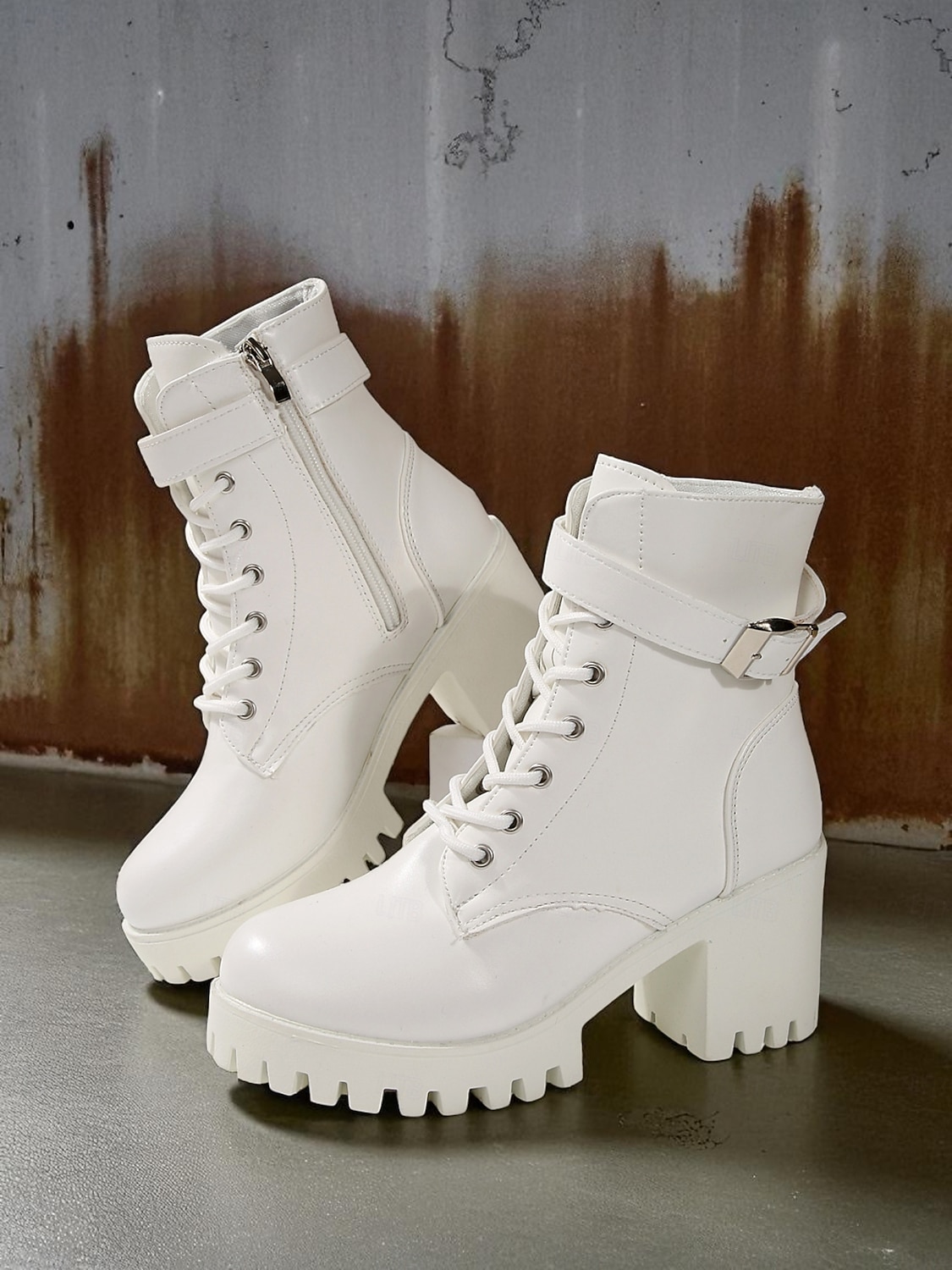 Γυναικείες λευκές μπότες με χοντρό τακούνι και δετά κορδόνια, κομψές μπότες μάχης με ψηλοτάκουνο και ρυθμιζόμενη αγκράφα, μοντέρνα υποδήματα για casual και υπαίθριες περιστάσεις. 2026 - $46.99 –P1