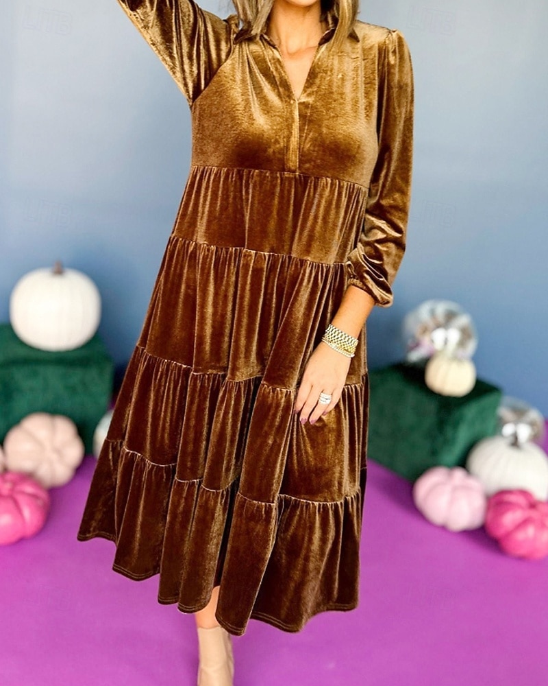Femmes Robe Midi Robe en Velours Robe de Soirée Robe de Cocktail Élégant Mode Moderne Soirée Coupe régulière Uni manche longue Col de chemise Noir Jaune Vert foncé Bleu de minuit Automne Hiver de 2025 ? $41.99 –P11