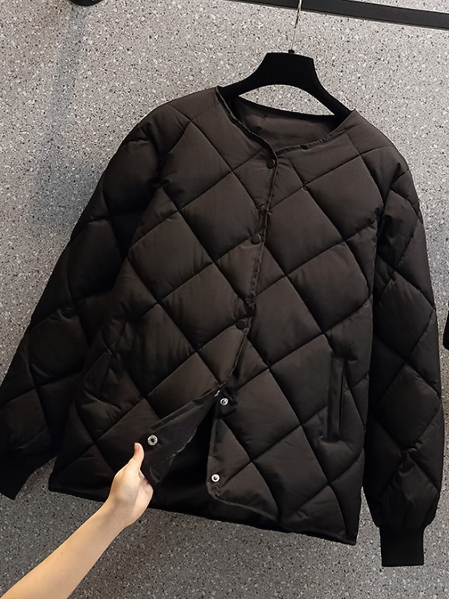 Dame Vattert jakke Bekvem Pustende Lomme Knapper Fritid عادي Feriereise Gate Avslappet Dagligdagstøy Enkeltkneppet Kort Crewneck Normal Langermet Yttertøy Svart Hvit kaffe Vår Høst 2026 - $25.99 –P10