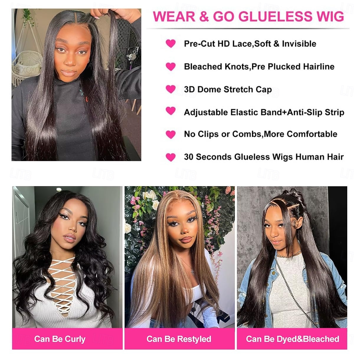 Straight Human Hair Glueless Wigs 100% Human Hair Bleached Knots Upgraded Lace Front Wigs Pre Cut Straight 4x4 Glueless Lace Closure Wigs for Women 2026 - $108.99 –P5