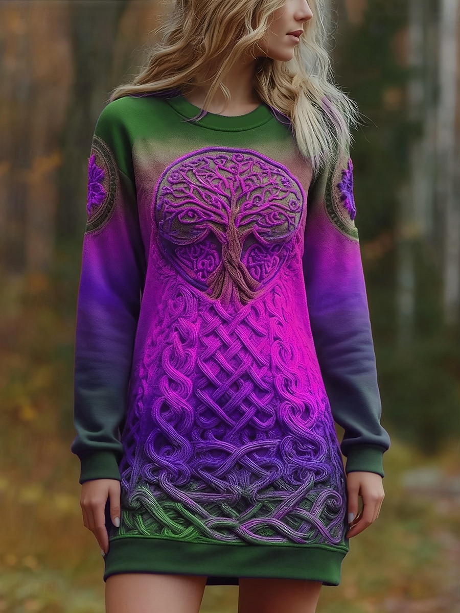 Mujer Mini vestido Vestido de cambio Vacaciones Casual Exterior Vacaciones Ajuste regular Graphic Geométrico Manga Larga Cuello Barco Amarillo Morado Naranja Verde Trébol Otoño Invierno 2026 - $29.99 –P3
