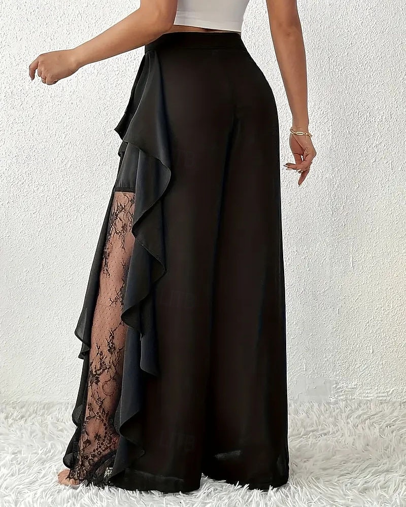 Dam Brett skaft Kinesiska Semester Vintage Mode Fullängd Medium Midja Slät Spets Volang Lappverk Bekväm Microelastisk Dagligen Utomhus Semester Svart Sommar Vår Höst Vinter Normal 2026 - $36.99 –P4