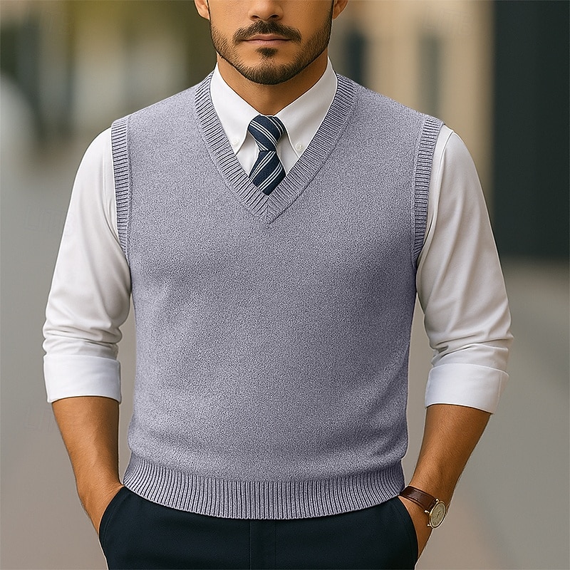Men's Sweater Sweater Vest Pullover Sweater Jumper Ribbed Knit Regular Tops Knitted Slim Fit Plain V Neck Knitwear Contemporary Casual Business Clothing Apparel Spring Fall Wine Navy Blue M L XL 2026 - $26.99 –P7