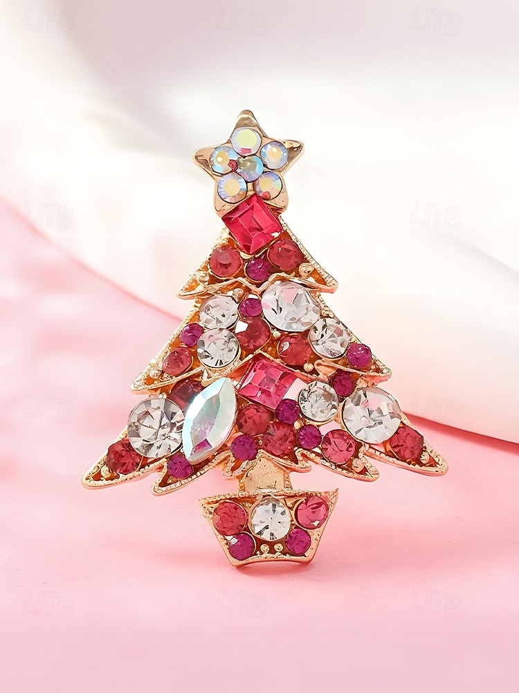 Anello da donna a forma di albero di Natale: materiali in lega e zirconia, design festivo con pietre rosse, verdi e trasparenti, perfetto per feste di Natale e regali del 2026 a $7.99 –P5