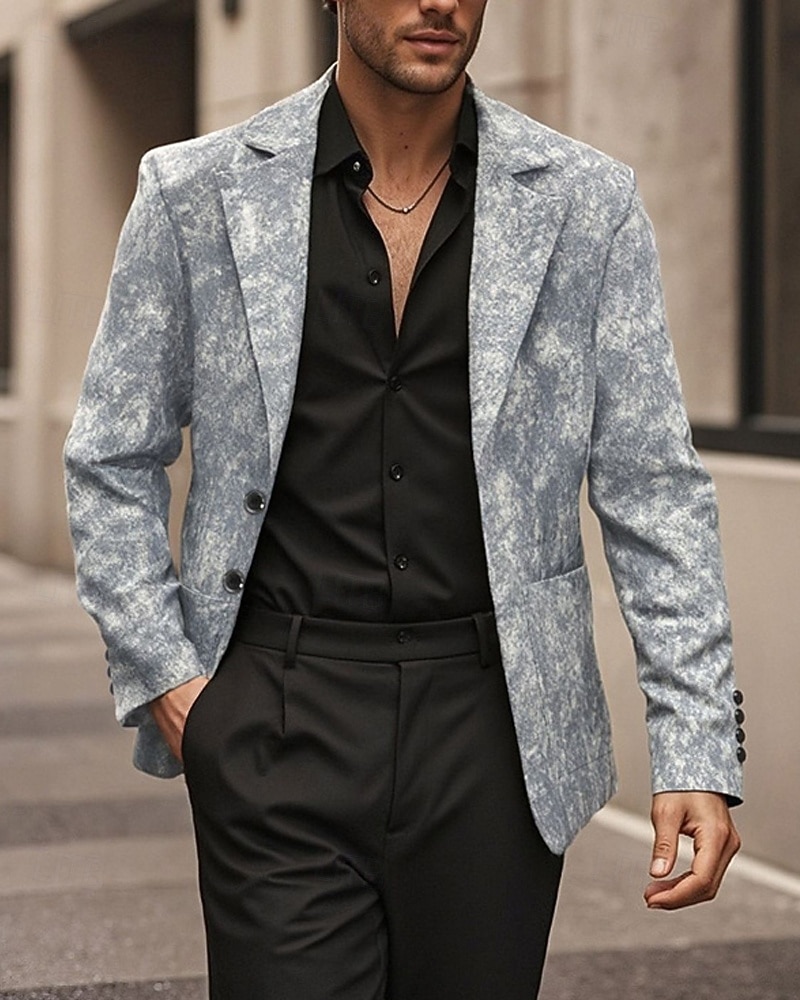 Men's Blazer Business Cocktail Party Wedding Party Fashion Casual Spring Fall Polyester Graphic Prints Pocket Buttons Comfortable Single Breasted Blazer Gray 2026 - $39.99 –P1