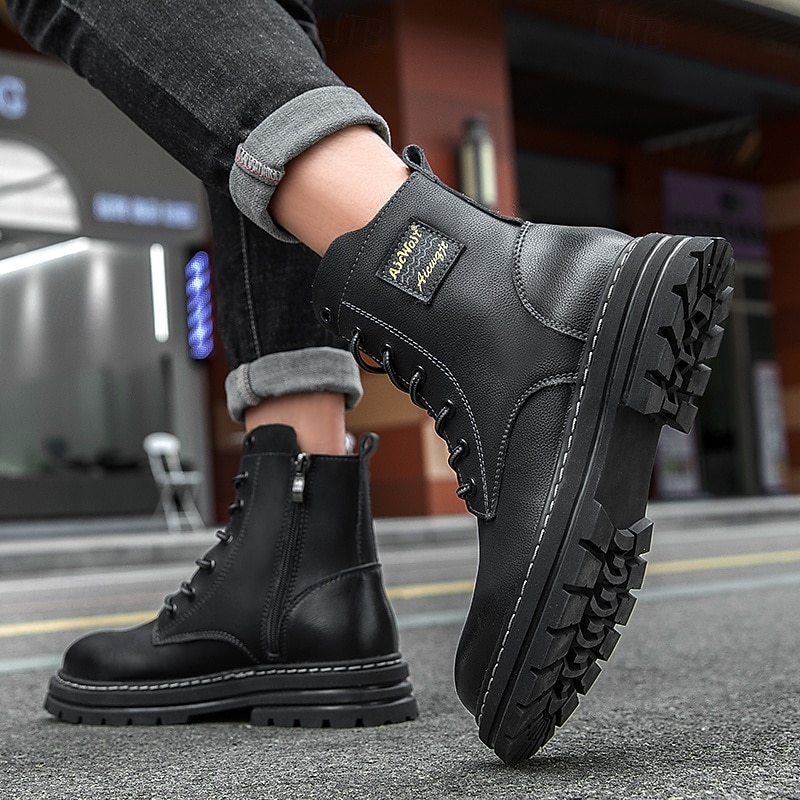 Per uomo Stivali Stivali da Lavoro Camminata Vintage Quotidiano PU Aumento Altezza Confortevole Stivali a Metà Polpaccio Allacciatura Tessuto almond Nero Giallo Autunno Inverno del 2026 a $64.99 –P4