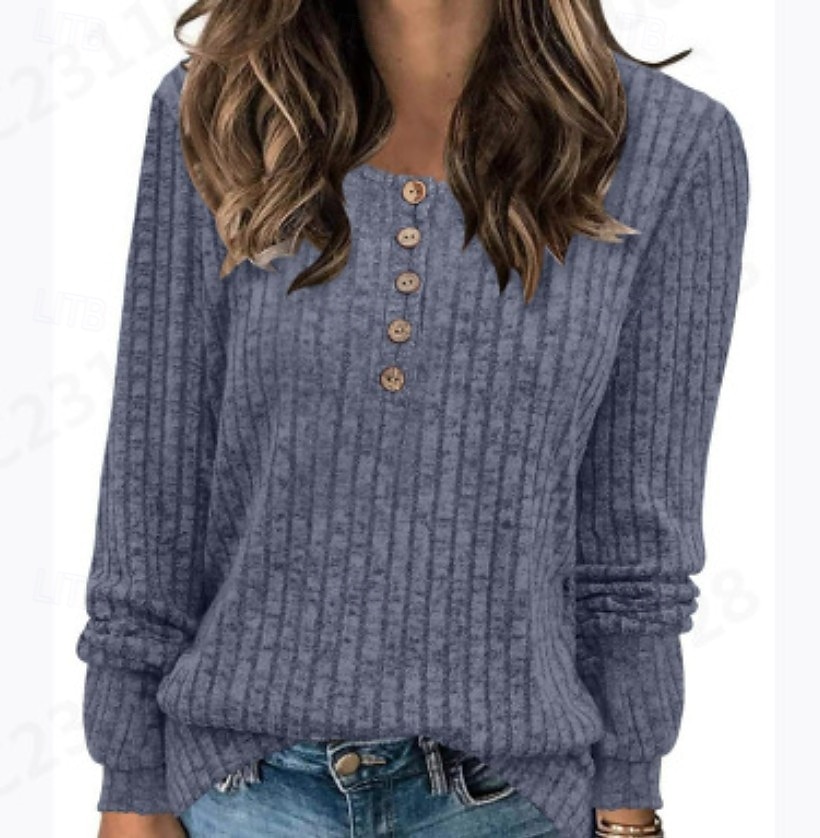 Dam Blus Ensfärgat Stylish Ledigt Långärmad Rund hals Vanliga toppar Dagligen Knappar Svart Gul Ljusgrön Rubinrött Blå Vår Höst Vinter 2025 - $9.99 –P8