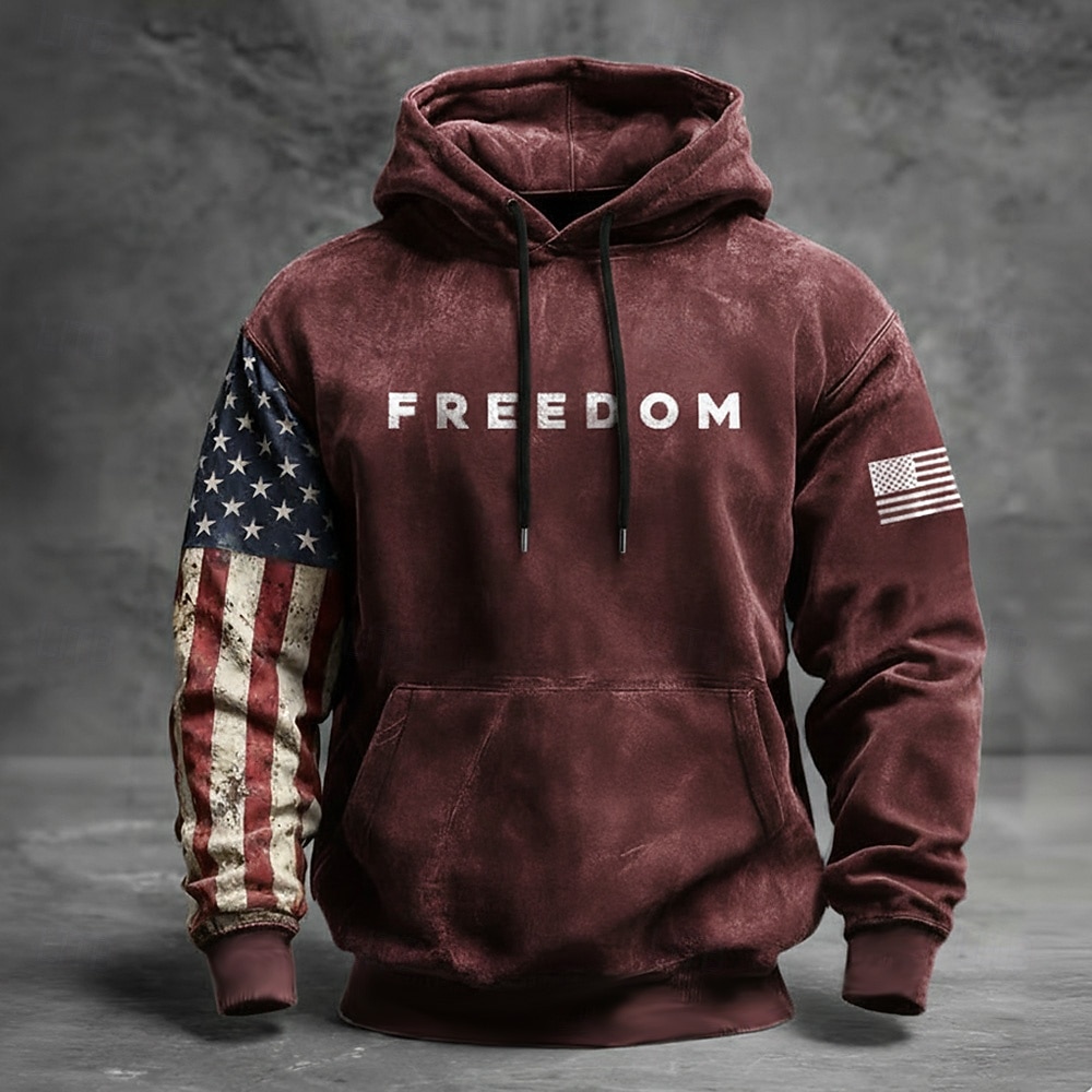 4 juli 2026 250e Memorial Day Mannen Streetwear Graphic Amerikaanse Vlag Crew Neck Lange Mouw Hoodie Sweatshirt Casual Buiten Straat 2026 - $28.99 –P3