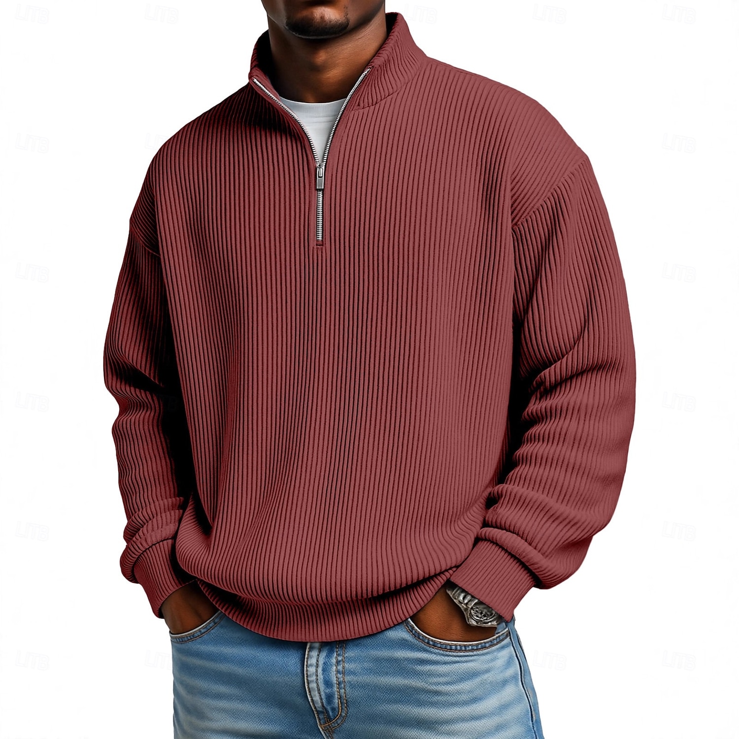 Men's Corduroy Shirt Textured Casual Vacation Quarter Zip Long Sleeve Fashion Basic Solid Color Zipper Fall Spring &  Fall Fall & Winter Relaxed Fit Black Wine Dark Green khaki Dark Blue Light Green 2026 - $14.49 –P4