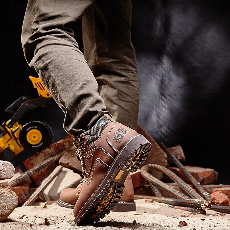 Men's Yellow Faux Leather Work Safety Boots with Shock-Absorbing Sole and Steel-Toe Protection, Durable Construction Boots for Outdoor Labor and Industrial Work 2026 - $64.99 –P6