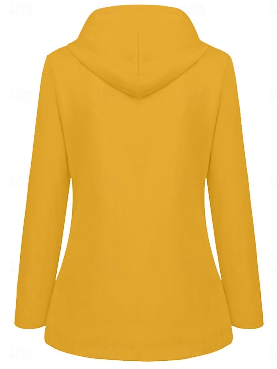 Damen Kapuzenjacke Wasserdicht Bequem Tasche Knöpfe Lässig Einfach Urlaub Straße Lässig Alltagskleidung Einreihig Regulär Mit Kapuze Normale Passform Langarm Oberbekleidung Gelb Rote Marineblau 2025 - $36.99 –P10