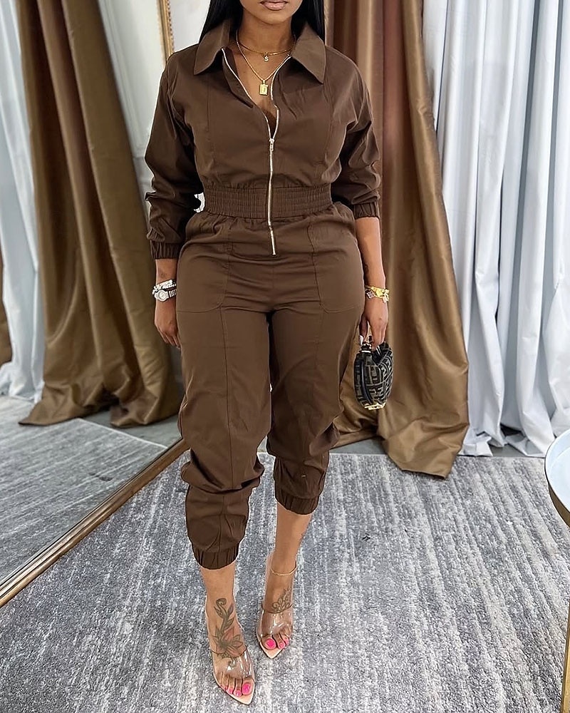 Γυναικεία Φόρμες Ενεργό Συμπαγές Χρώμα Μακρυμάνικο Παντελόνια με τσέπες Κολάρο Πουκαμίσου Φερμουάρ Τσέπη Διακοπές Καθημερινά Κανονικό Μαύρο Πράσινο Χακί Θαλασσί Φθινόπωρο 2026 - $47.99 –P1