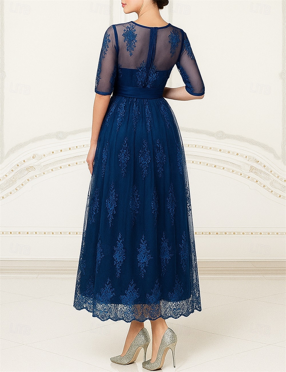 A-Linie Knöchellänge Partykleid Cocktailkleid Kurzarm Rundhalsausschnitt Elegant Formell Spitze Brautmutterkleid mit Spitze 2025 - $69.99 –P2