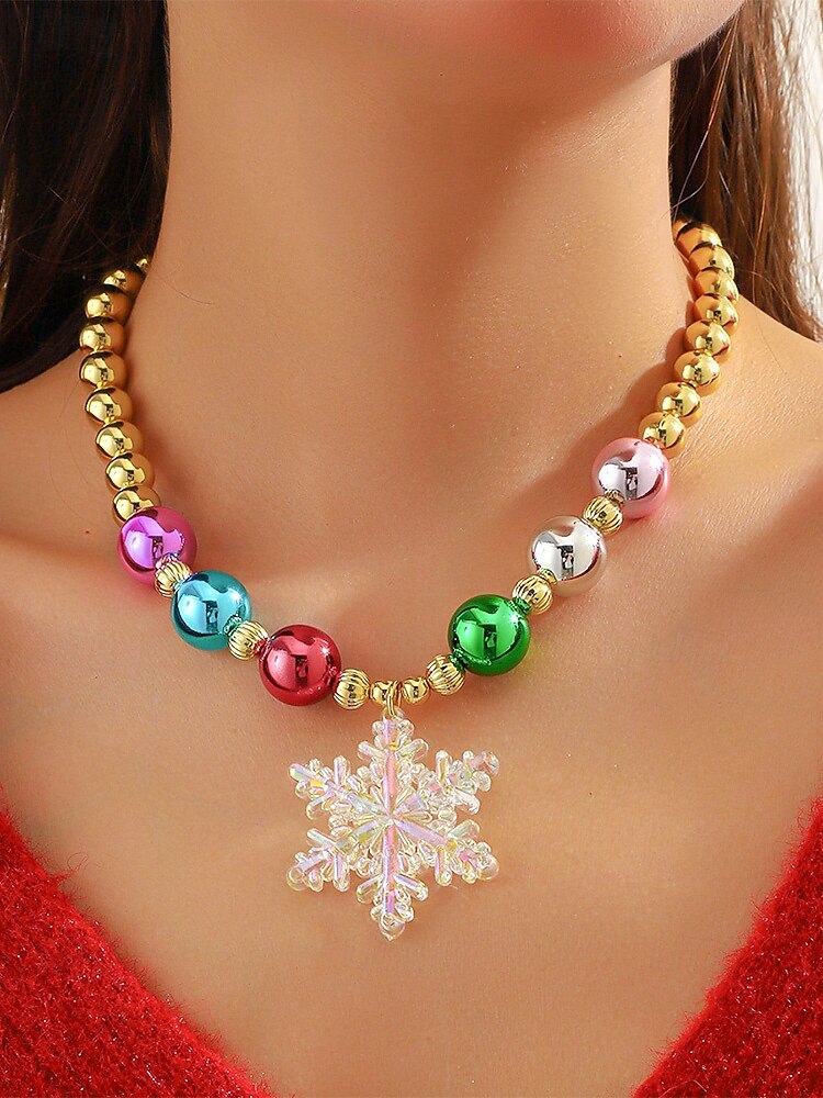 Női karácsonyi ajándék nyaklánc, ötvözet és akril anyagból, színes gyöngyök ünnepi medálokkal, tökéletes ünnepi kiegészítő partikra és összejövetelekre 2025 - $9.99 –P1