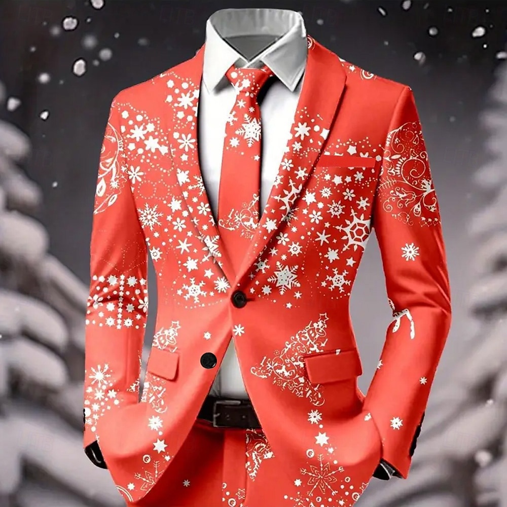 Hombre chaqueta Abrigo Navidad Casual Casual / Diario Casual Otoño invierno 100% Poliéster Copo Impresión 3D Botones Mantiene abrigado Cómodo Botonadura Simple Chaqueta de sport A B C D 2025 - $64.99 –P6