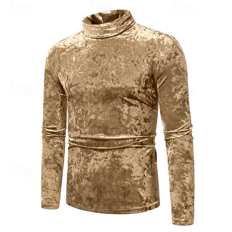 Per uomo Maglietta Maglietta in velluto Camicia a Maniche Lunghe Manica Lunga Dolcevita Primavera Autunno Semplice Moda Designer Essenziale Classico Vacanza Streetwear Uscire Vinaccia Nero Argenteo del 2026 a $17.49 –P8