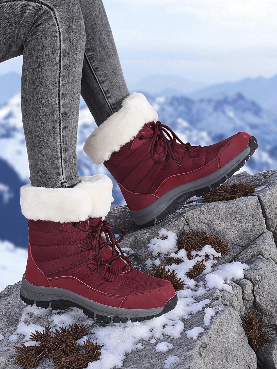 Botas de nieve impermeables con cordones y forro de piel cálida para mujer, botines de invierno antideslizantes para senderismo al aire libre, calzado acogedor y aislante para clima frío 2025 - $46.99 –P3