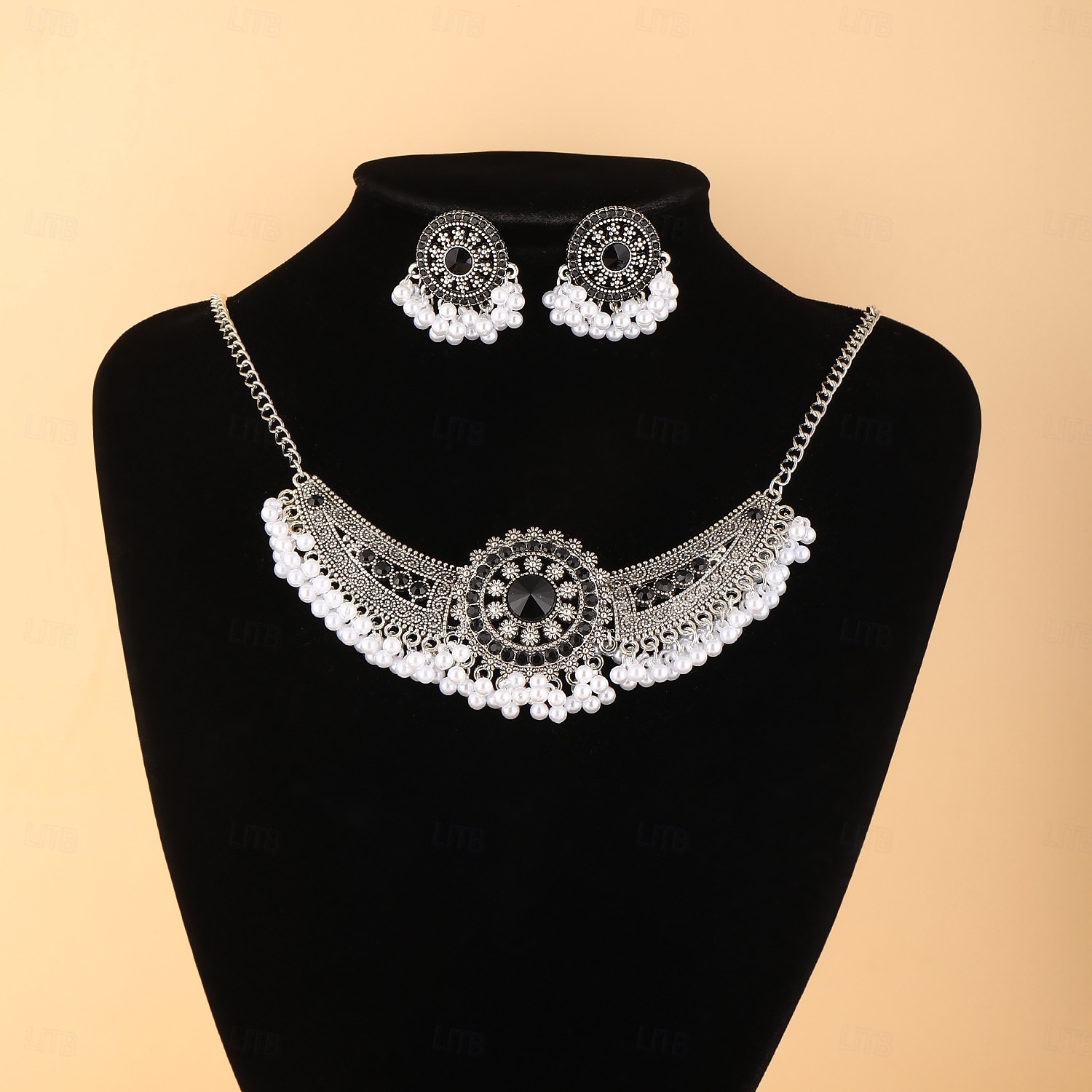 Zilveren parelchoker sieradenset voor dames voor kerstfeest, vintage kristallen ketting en oorbellenset voor feestdagen &elegante avondevenementen 2026 - $14.99 –P2