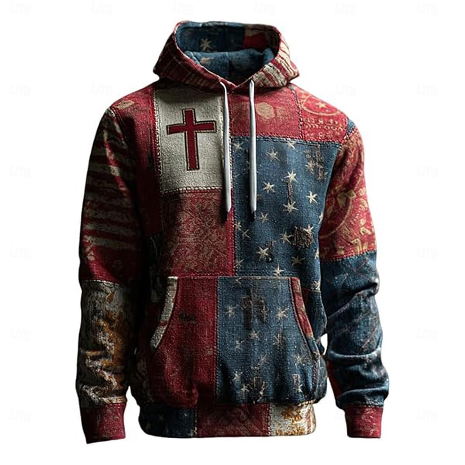 Voor heren Kruis Amerikaanse vlag Trui met capuchon Modieus Dagelijks Casual Lange mouw Capuchon Streetwear Vakantie Feest Festival blauw Rood Opdrukken Herfst Winter Ontwerper S M L XL 2XL 3XL 2026 - $29.99 –P2
