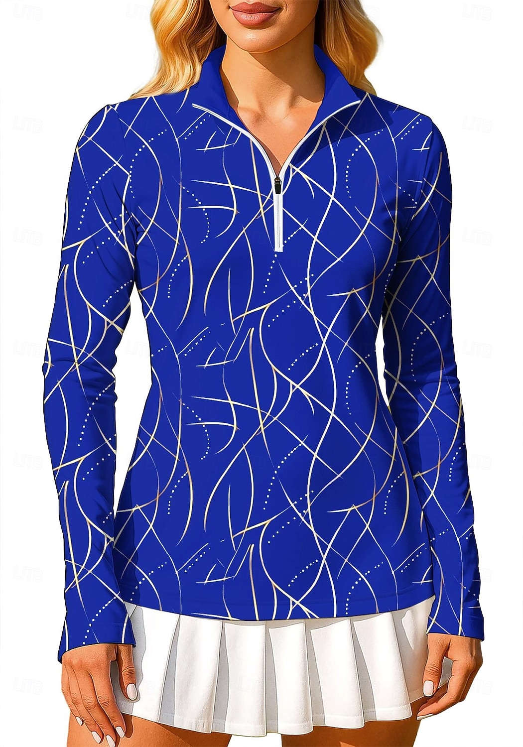 Mulheres Geométrica Arte abstrata Moletom Polo Tops Camisa Camisa Esportiva Manga Longa Imprimir Quarter Zip Pullover UPF50+ Resistente a UV Proteção UV Elástico Respirável Voleibal Tênis Golfe de 2026 por $25.99 –P1