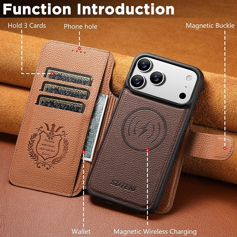 2025年 電話 ケース 用途 iPhone 17 Pro Max 17 16 15 14 Pro Max 13 Pro Max バックカバー 耐衝撃 レトロ風 PUレザー  コレクション – $13.99 –P11