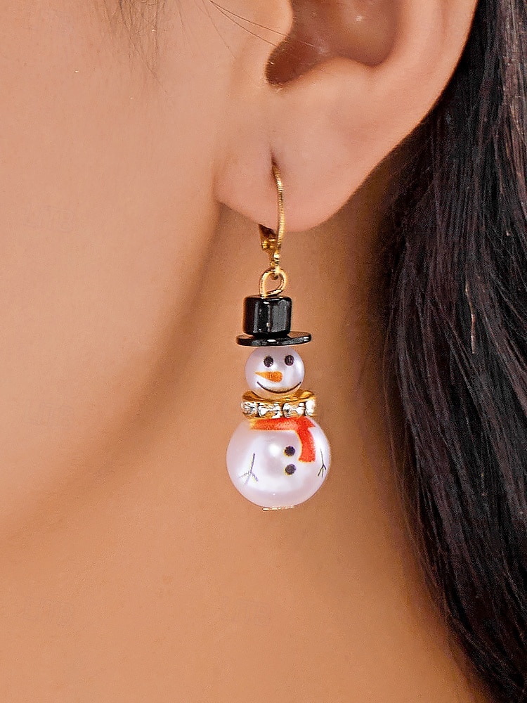 Julörhängen i legering för kvinnor med snögubbe- och snöflingedesign, perfekta för högtidsmode och festliga presenter 2026 - $5.99 –P10