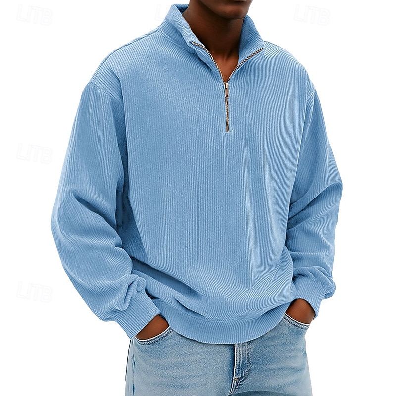 Voor heren Sweatshirt Corduroy Trui met capuchon Stoppen Sweatshirt met kwartrits Wit Opstaande boord Effen Vetoketju Met Textuur Casual Dagelijks Sport & Outdoor Streetwear Stoer Sportkleding Lente 2026 - $28.99 –P10
