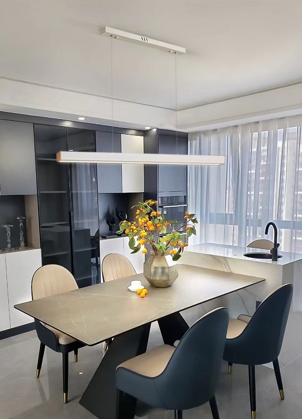 Современные подвесные светильники для кухонного острова, светодиодная люстра с регулируемой яркостью для столовой, настольные лампы, линейный черный подвесной светильник с дистанционным управлением, 2025 - $138.99 –P4