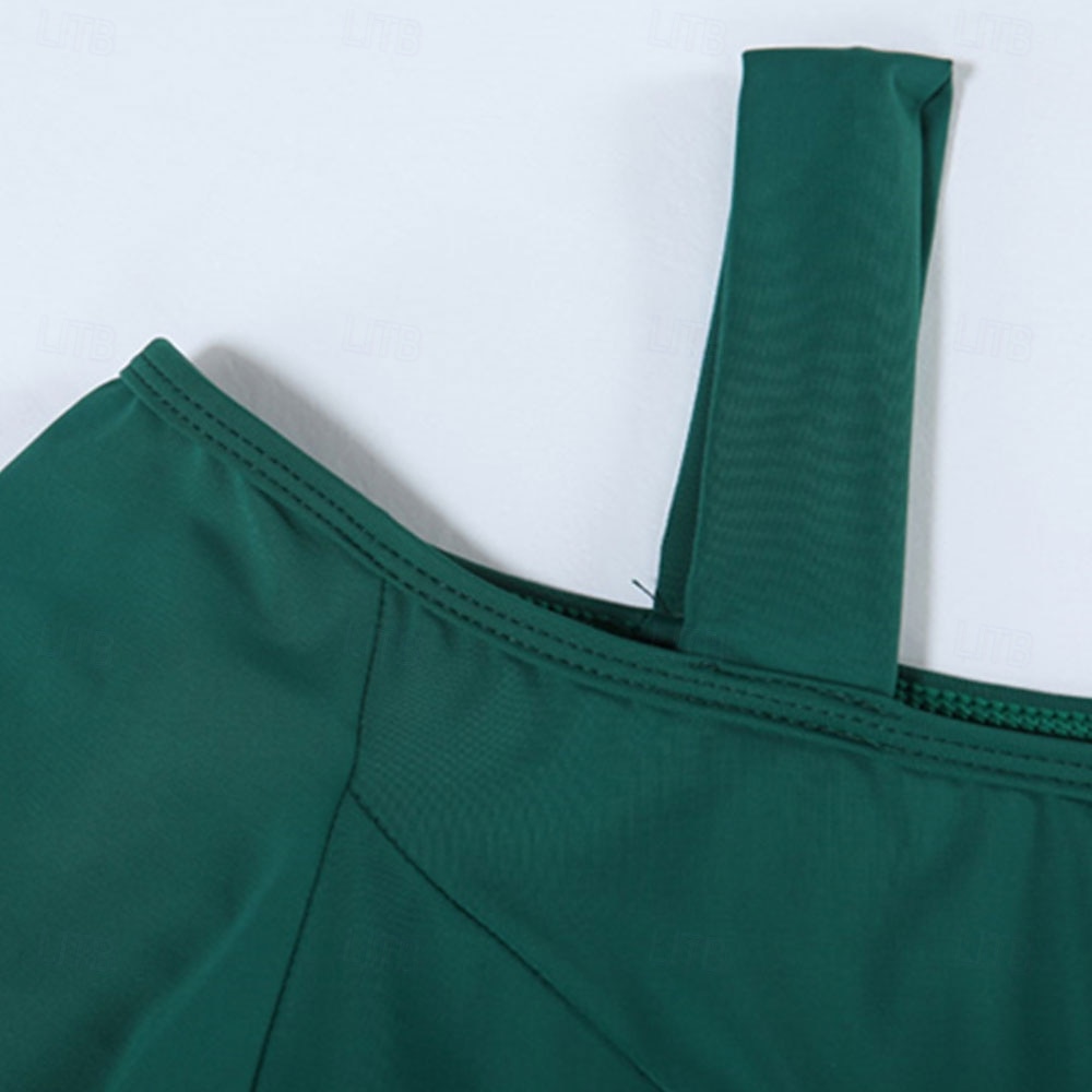 Elegant Green Ballroom Dance Dress with Long Sleeves and Off-Shoulder Design for Latin & Social Dancing 2026 - $70.99 –P6