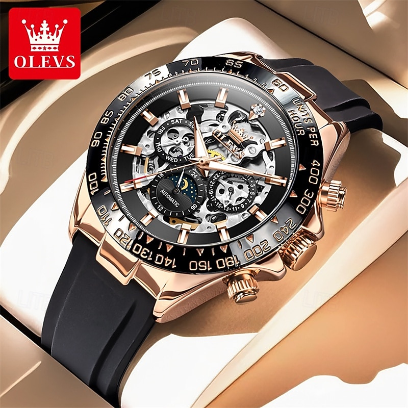 The New Olevs Silicone Men'S Business Watch With Luminous Calendar And Moon Phase Display A Multi-Functional Fully Automatic Mechanical Watch Is A Fashionable Casual Waterproof Sports Wristwatch 2026 - $95.99 –P2