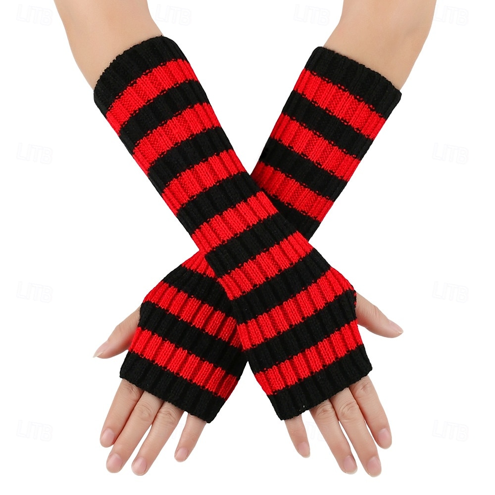 Women's 1 Pair Half Finger / Knitted Gloves Streetwear / Outdoor Gloves - Striped Print 2026 - $15.49 –P1