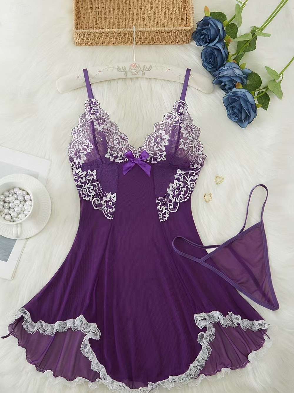 Set di Camicia da Notte Babydoll Lingerie Abito Slip con Tanga Donne in Rete Pizzo Notturni Maliziosi Fatti a Mano Abbigliamento per Festa di Capodanno Regalo di San Valentino per Lei del 2026 a $15.99 –P11