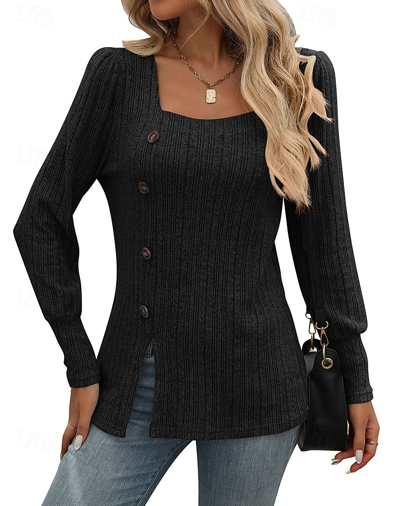 Women's Solid Colored Pullover Sweatshirt Casual Tops Fall / Winter Buttons Long Sleeve Athleisure Outdoor Holiday Black Army Green Blue Sportswear Activewear 2026 - $23.99 –P12