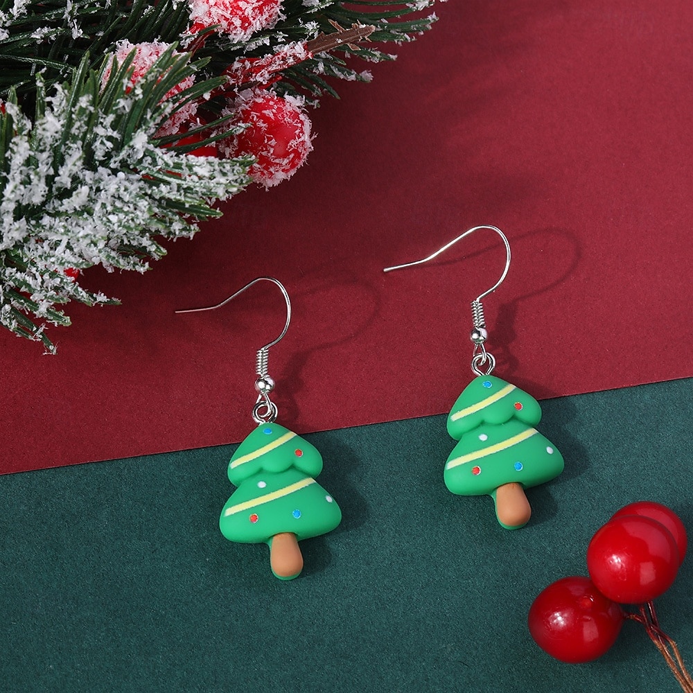 orecchini a forma di albero di Natale con ornamenti colorati - graziosi gioielli natalizi per regali di Natale del 2026 a $7.99 –P5